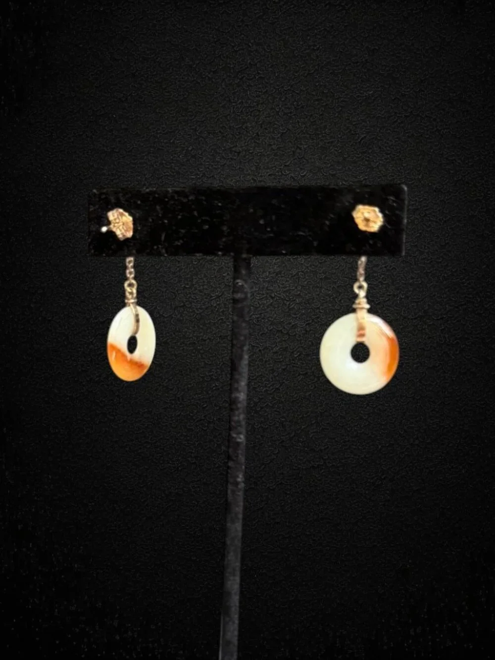 Vintage 14K Gold Natural Jade Pendant & Matching Earrings Set Chinese Fu Symbol
